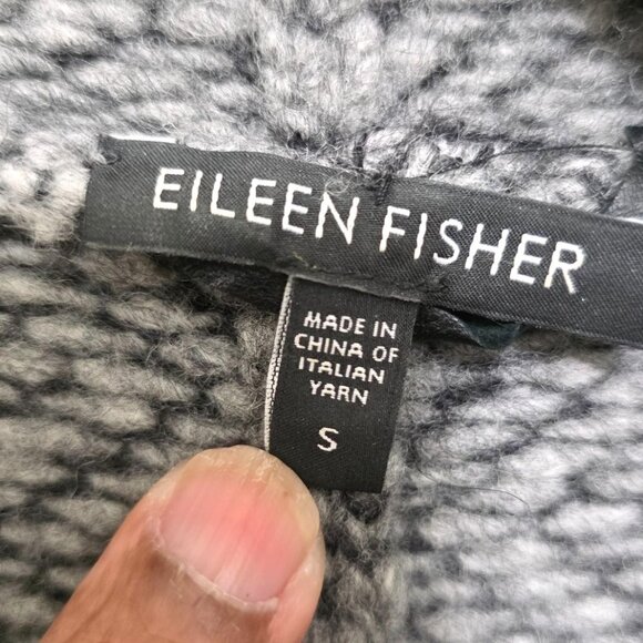 Eileen Fisher Italian Yarn Wool Blend Gray Herringbone Asymmetrical Zip Jacket W - Picture 6 of 10